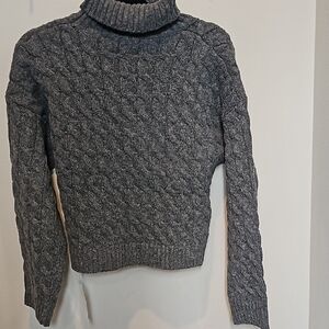 Gray Cable Knit Turtleneck Sweater